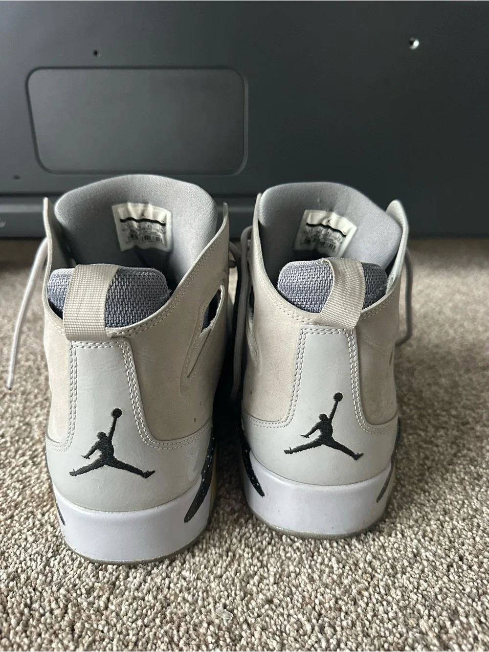 Jordan Men's High-Top Sneakers in Light Gray with Black and Yellow Accents